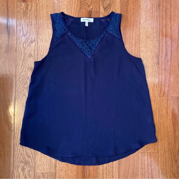 Monteau Tops - 4/$10 - Monteau Navy Blue Tank Top With Lace Detailing